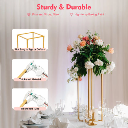 4-Piece Gold Wedding Flower Stand Set – Geometric Centerpiece Display