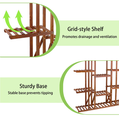 11-Tier Wooden Plant Stand for Indoor & Outdoor Plants