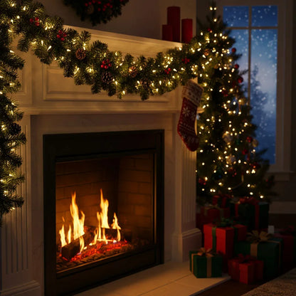 Christmas Garland with Pinecones and Berries - Pre-Lit Avaible - 6 Ft/ 9FT