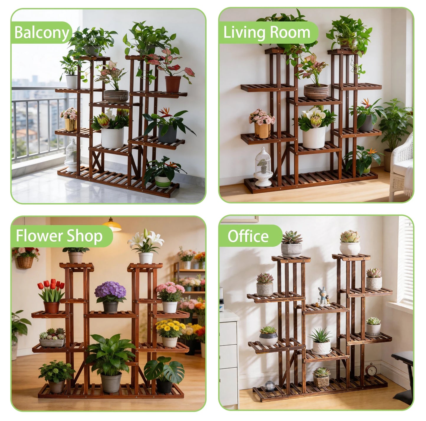 11-Tier Wooden Plant Stand for Indoor & Outdoor Plants