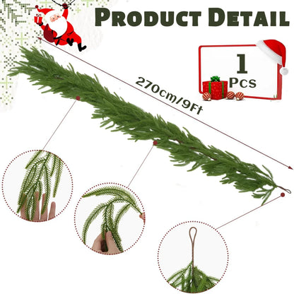 Norfolk Pine Garland for Christmas and Holiday Décor - 6Ft/9Ft Natural, Pre-Lit, Fluffy
