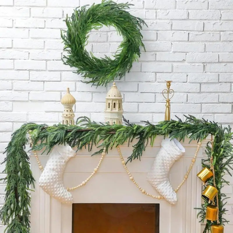 9 FT Norfolk Pine Garland Real Touch Garland for Holiday Mantle Fireplace Table Home Decorations