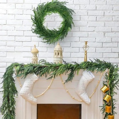 9 FT Norfolk Pine Garland Real Touch Garland for Holiday Mantle Fireplace Table Home Decorations