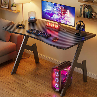 A-Frame Carbon Fiber Gaming Desk with Cup Holder & Headphone Hook