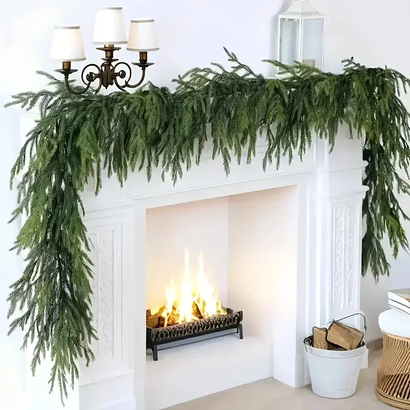 9 FT Norfolk Pine Garland Real Touch Garland for Holiday Mantle Fireplace Table Home Decorations