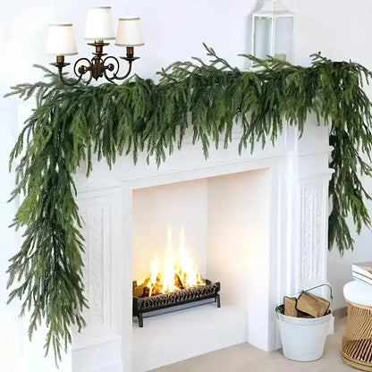 9 FT Norfolk Pine Garland Real Touch Garland for Holiday Mantle Fireplace Table Home Decorations
