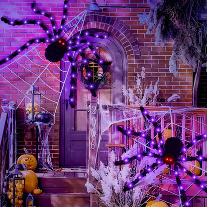 6.5FT Giant Halloween Spider with Purple LED Lights – Outdoor Halloween Yard Decorations, Bendable Legs & Red Glowing Eyes