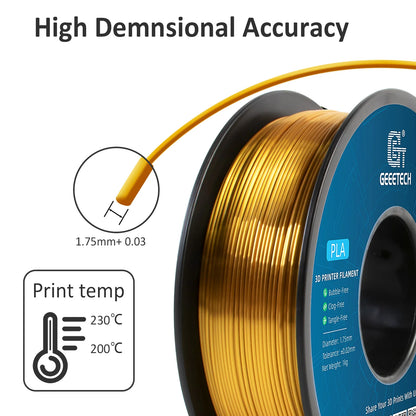 GEEETECH 5Kg 3D SILK PLA Filament 1.75mm SILK PLA Filament Smooth Silky Shiny Surface 3D Filament Fit For FDM Printers