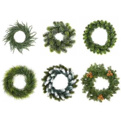 Faux Pine Cedar Christmas Wreaths For Front Door Holiday Décor - Classic, Snowy, Round, Pine, Cedar