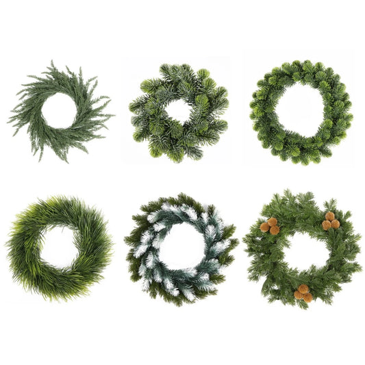 Faux Pine Cedar Christmas Wreaths For Front Door Holiday Décor - Classic, Snowy, Round, Pine, Cedar