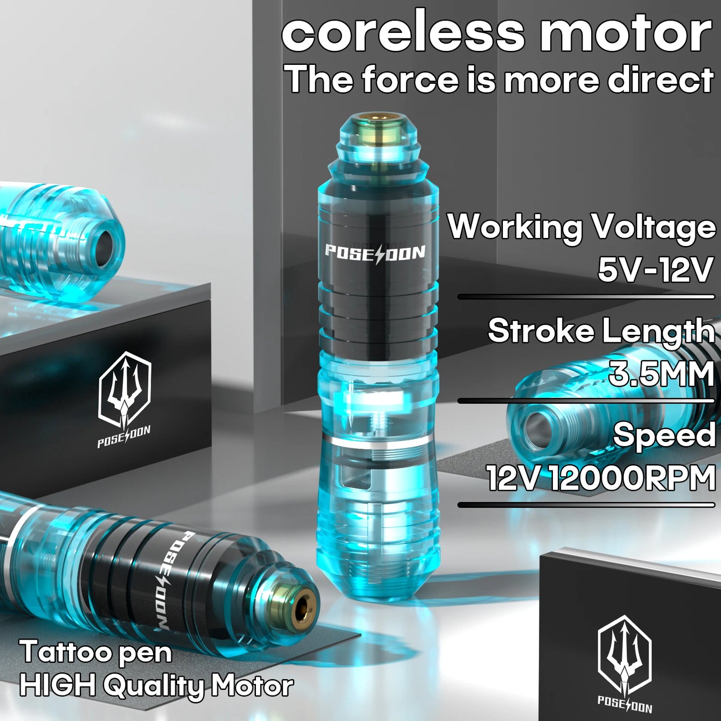 Poseidon™ Wireless Tattoo Pen Kit | Complete Tattoo Machine Kit with Power Supply, Practice Skin & Tattoo Inks