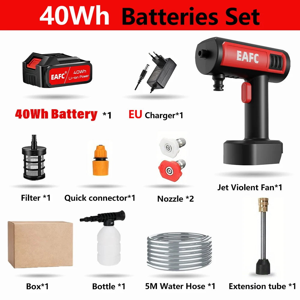 Electric High Pressure Washer 21V 60bar Cordless Portable Car Wash Spray Water Gun Outdoor Cleaner Machine Car Washing Tool