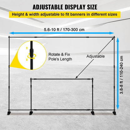 SucceBuy 3x2.4M Backdrop Background Stand Adjustable Telescopic Backdrop Banner Stand for Photocall Video Wedding Event Party
