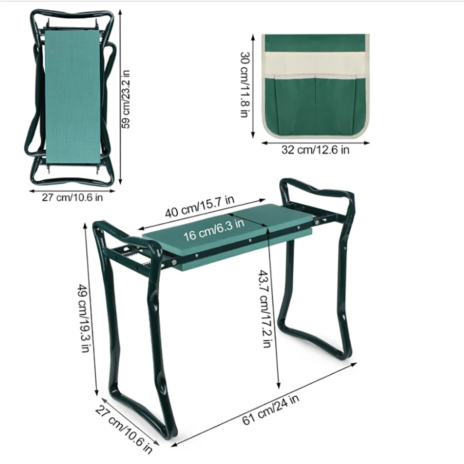 Folding Garden Kneeler & Seat with Tool Pouch