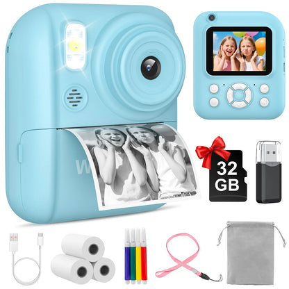 Kids Camera Instant Print,Instant Camera for Kids,2.5K UHD Digital Camera with 2.6" LCD, Dual Camera,16X Zoom, Games, 32G SD Card,Birthday Gifts for 3-10 Year Old Girls Boys