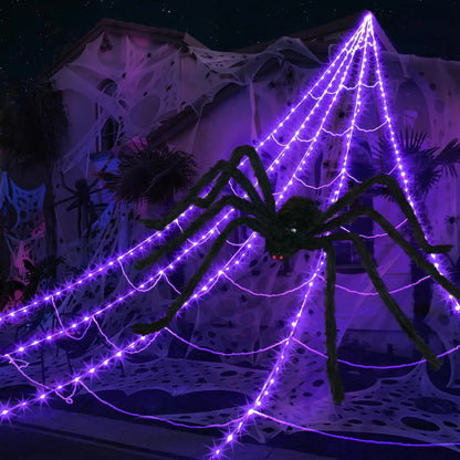 6.5FT Giant Halloween Spider with Purple LED Lights – Outdoor Halloween Yard Decorations, Bendable Legs & Red Glowing Eyes
