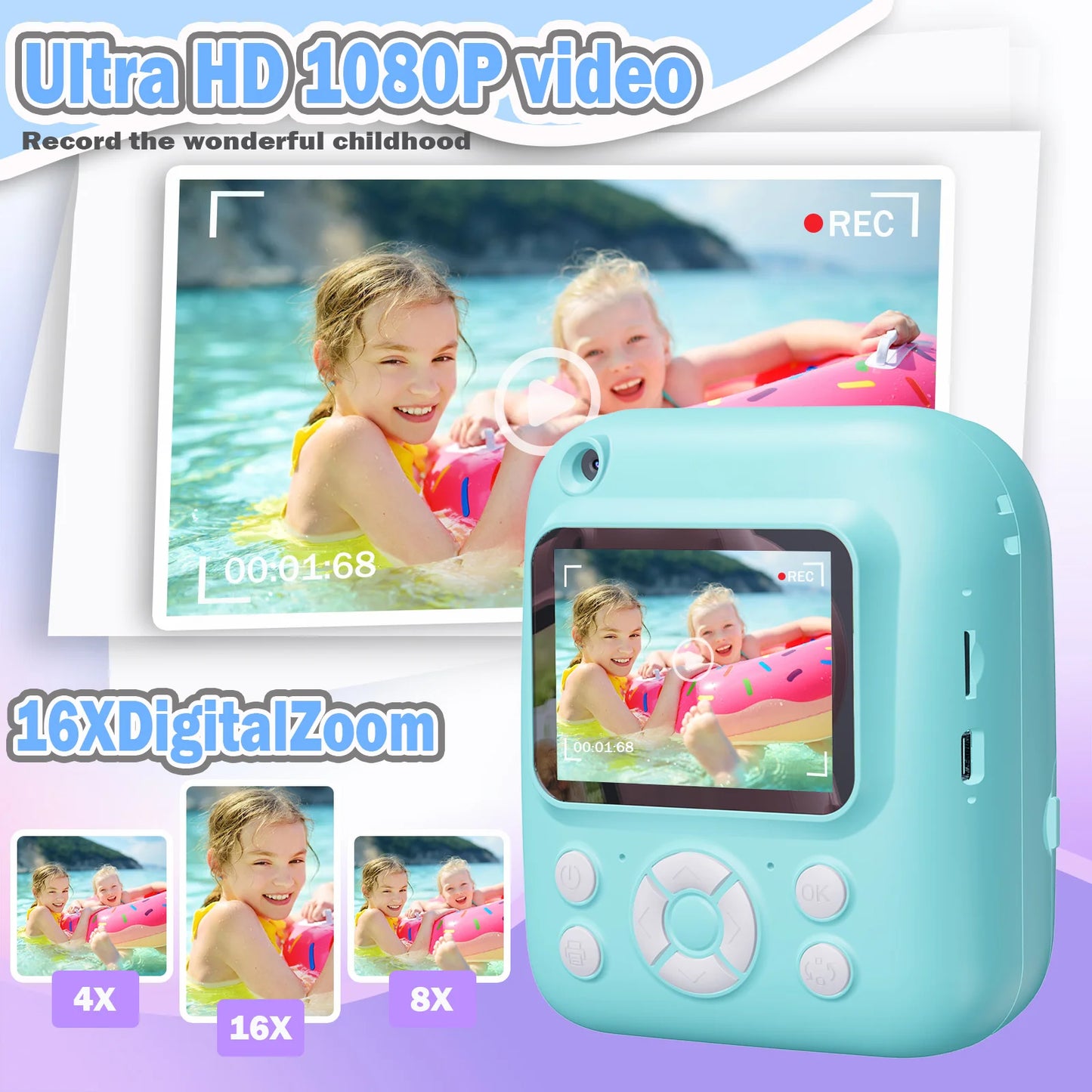 Instant Print Camera Digital Camera With 3 Rolls Print Paper, 1080P HD Ditigal Camera 2.4 Inch Screen, Selfie Video Camera, USB Cable/Color Pen/Bag/ Included, electronics，Small For Boys Girls Teens Students Seniors，Christ
