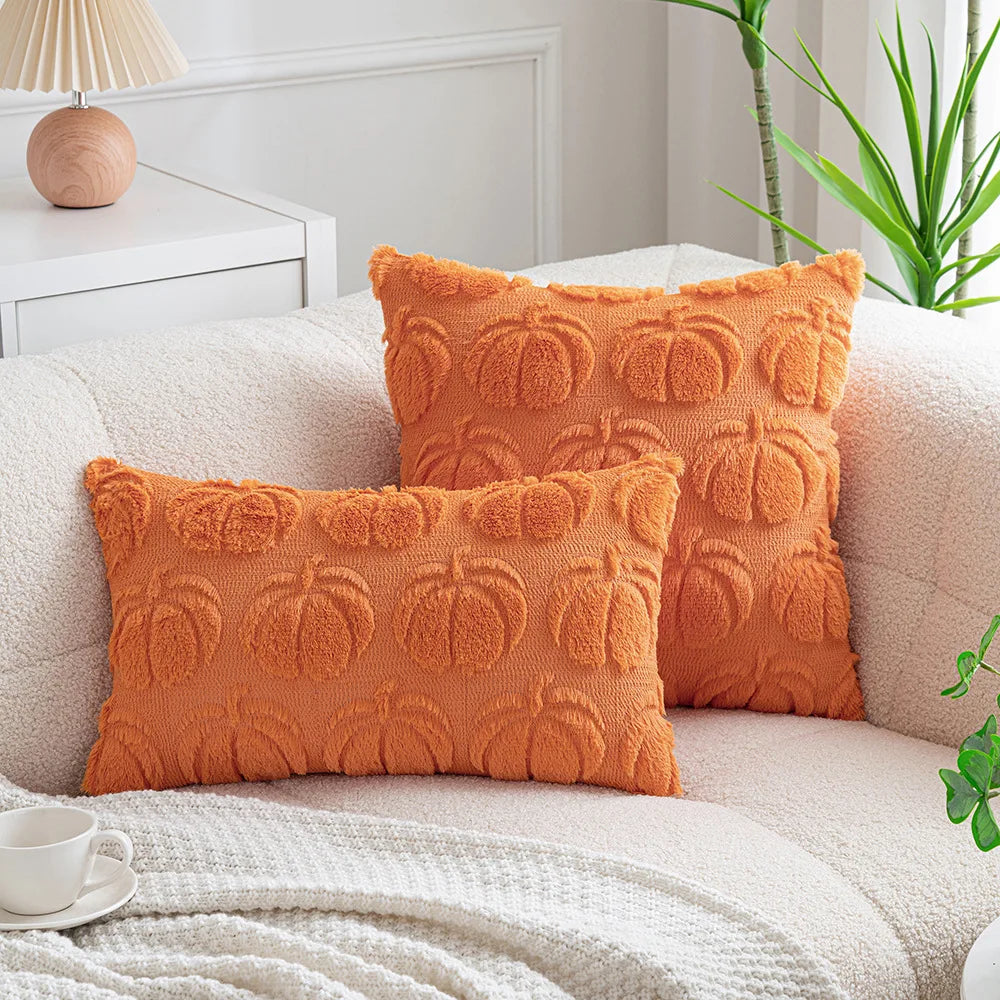 Pumpkin Throw Pillow Cover - Soft Faux Fur Cushion