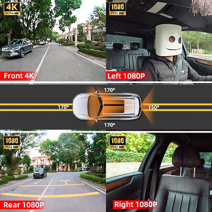4K 360° WiFi Dash Cam with GPS & Quad Camera Recording